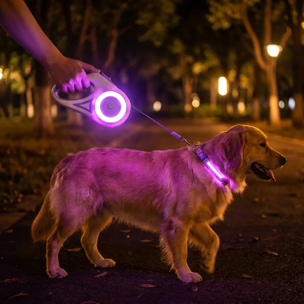 Pawzseek LED Retractable Dog Leash for Enhanced Nighttime Walks