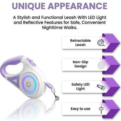 Pawzseek LED Retractable Dog Leash for Enhanced Nighttime Walks